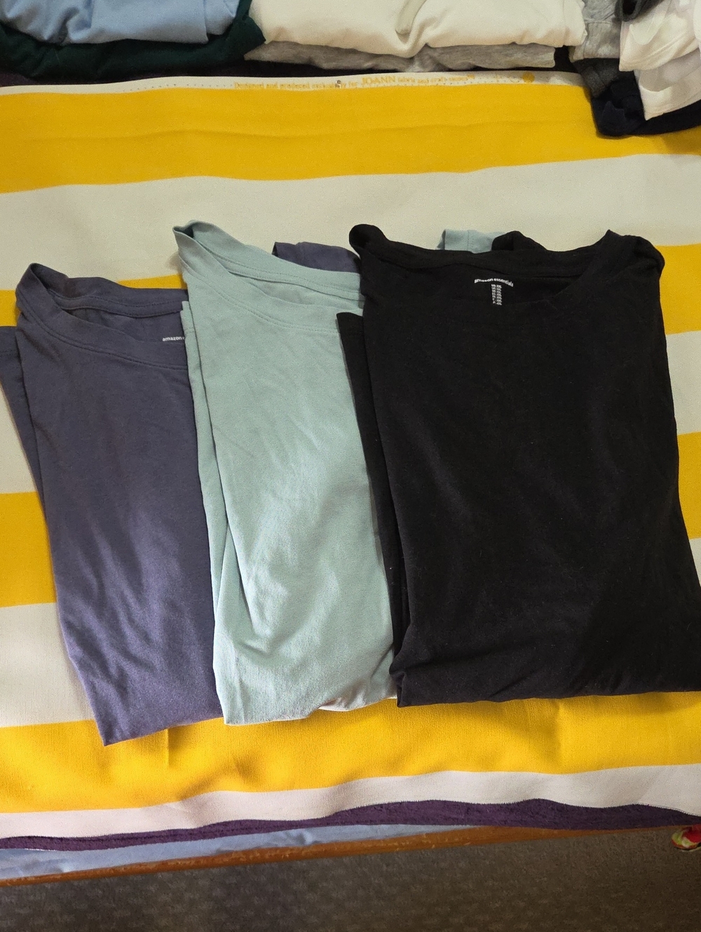 Amazon Essentials 3 Pk Long Sleeve Crewneck Tee - Black, Light Green, Slate Blue